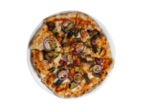 Echtes Studiofoto der Pizza vor der KI-Bearbeitung
